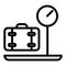 Luggage weighing line icon. Baggage weight vector illustration isolated on white. Terminal outline style design