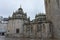 Lugo cathedral church with tower on cloudy day