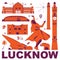 Luknow culture travel set vector illustration