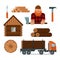 Lumberjack cartoon tools icons vector illustration