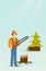 Lumberjack with chainsaw vector illustration.