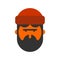 Lumberjack face. Woodcutter head. lumberman with beard and cap