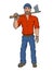 Lumberjack holds in hands axe