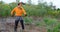 Lumberjack pulling rope in forest 4k