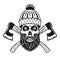 Lumberjack skull in knitted hat with beard, axes
