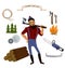 Lumberjack, timber and woodworking tools vector icons on white background