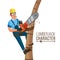 Lumberjack Vector. Classic Worker With Hand Chainsaw Tool. Deforestation Concept. Cartoon Flat Character