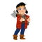 Lumberjack woman with axe icon, cartoon style