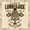 Lumberjack and woodworks vector vintage emblem, label, badge or print on background with removable grunge textures on