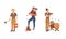 Lumberjacks cutting trees set. Logging industry workers working with axe cartoon vector illustration