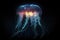 luminescent jellyfish floating in dark waters