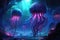 Luminescent jellyfish guardians, illuminating the depths of the ocean with their glow - Generative AI