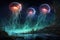 Luminescent jellyfish guardians, illuminating the depths of the ocean with their glow - Generative AI