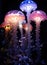 Luminescent jellyfish lights of different colors, AI