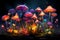 Luminescent Mushrooms and Neon Lightning in the Enchanted Darkness Forest Illuminating Nature\'s Secrets