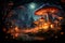 Luminescent Mushrooms and Neon Lightning in the Enchanted Darkness Forest Illuminating Nature\'s Secrets