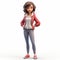 Luminous 3d Cartoon Girl In Red Pants And Grey Hoodie