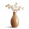 Luminous 3d Wooden Vase With White Flowers On Sepia Tone Background