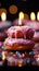 Luminous backdrop pink donut, flickering candle amidst bokeh lights, a captivating scene