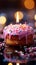 Luminous backdrop pink donut, flickering candle amidst bokeh lights, a captivating scene