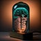 Luminous brain in glass flask, futuristic illustration of AI. Generative AI