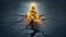 A luminous Christmas tree sprouting from a crack in a dark asphalt road, symbolising life and hope