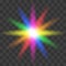 Luminous colorful neon star isolated, glowing beams streaks of colorful star on dark background - vector