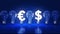 Luminous euros - dollar sign with light bulbs.