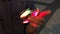 Luminous fidget spinner in hand. Popular trendy toy close-up.