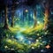 Luminous Fireflies in Serene Nighttime Forest