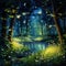 Luminous Fireflies in Serene Nighttime Forest