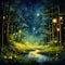 Luminous Fireflies in Serene Nighttime Forest