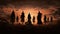 Luminous Halloween Backdrop with Eerie Silhouettes, Witches, Pumpkins, and Vivid Moonlight