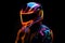 luminous helmet on black background. ai generative