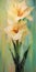 Luminous Impressionism: Large Yellow Lily Painting With Delicate Sculptures