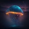 Luminous jellyfish swim deep in the blue sea jellyfish neon jellyfish fantasy water long strings