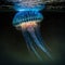 Luminous jellyfish swim deep in the blue sea jellyfish neon jellyfish fantasy water long strings