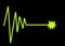 A luminous light green cardiogram life line graph pulsation diagram ending with a spark black backdrop