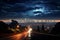 The luminous moon graces Johannesburg\\\'s nighttime cityscape, against a deep sky