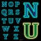 Luminous neon alphabet Vector font. The color of light is easily changed. Neon letters on a dark blue background isolated. Latin