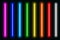 Luminous neon lines isolated, lights lines set in different rainbow colors, retro led neon lamp tube, glowing laser beams streaks
