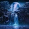 luminous night waterfall under the moon