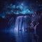 luminous night waterfall under the moon