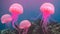 Luminous pink creative jellyfish of the deep sea, clear water Generative AI