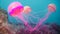 Luminous pink creative jellyfish of the deep sea, clear water Generative AI