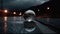 Luminous Reflections: The Enigmatic Metallic Sphere Amidst Nighttime Rain