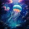 Luminous Seas: Ethereal jellyfish illuminating the depths of an underwater paradise