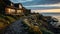 Luminous Seascapes: A Rocky Pathway In Front Of A House