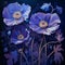 Luminous Shadows Blue Poppies Painting On Black Background