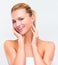 Luminous skin, natural allure. Head and shoulders  portrait of a gorgeous blonde woman with a naturally radiant